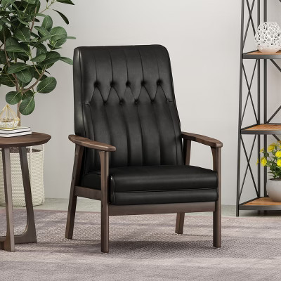 CAVINAS Mid-Century Modern Upholstered Accent Arm Chair,Faux Leather Lounge Chair with Rubber Wood Frame for Living Room,Bedroom,Matte Black | Target