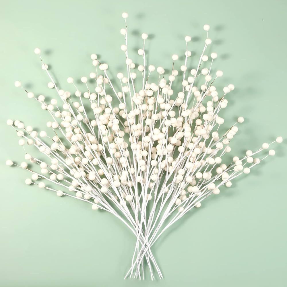 Tatuo 20 Pcs Christmas Berry Stems 13.8 Inch White Artificial Holly White Berry Pick Christmas Tr... | Amazon (US)