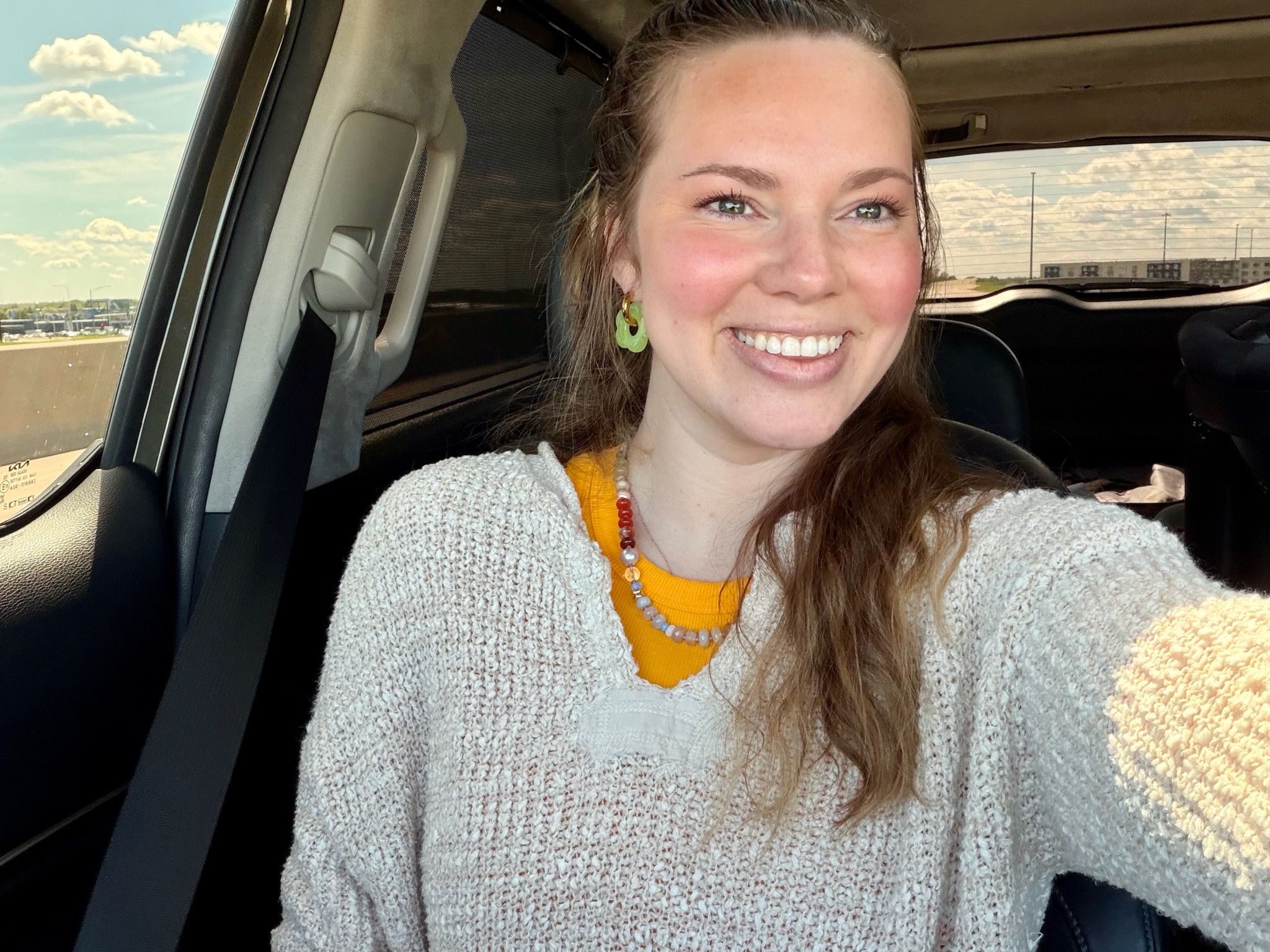 LIME earrings & the most colorful Autumn necklace paired with a saffron tank! My coffee barista told me I looked like Ms. Frizzle and I wasn’t mad about it 🤪🌈🍂

I also bought the earrings in the color teal because they are another great Autumn match! 🦋 

You can be a mom & still dress fun for yourself 🫶🏻

#LTKSeasonal #LTKmomlife #LTKootd