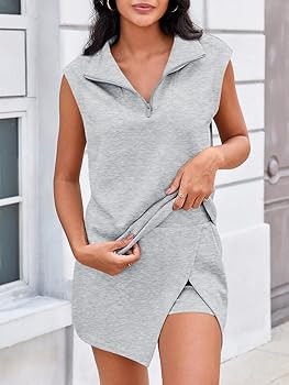 Fisoew Womens 2 Piece Skirt Sets Summer Sleeveless Half Zip Sweatshirt Athletic Skorts Tennis Out... | Amazon (US)