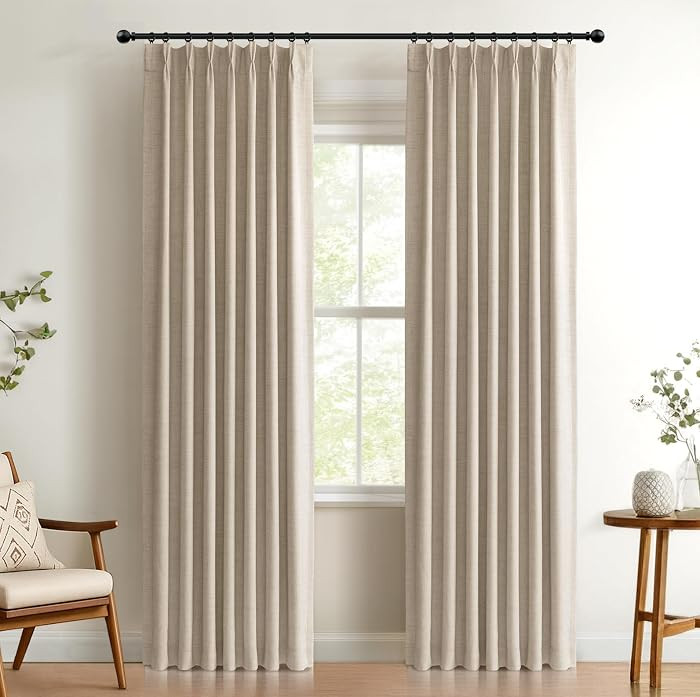 Oatmeal Total Blackout Linen Pinch Pleated Curtains 96 Inches Long | Amazon (US)