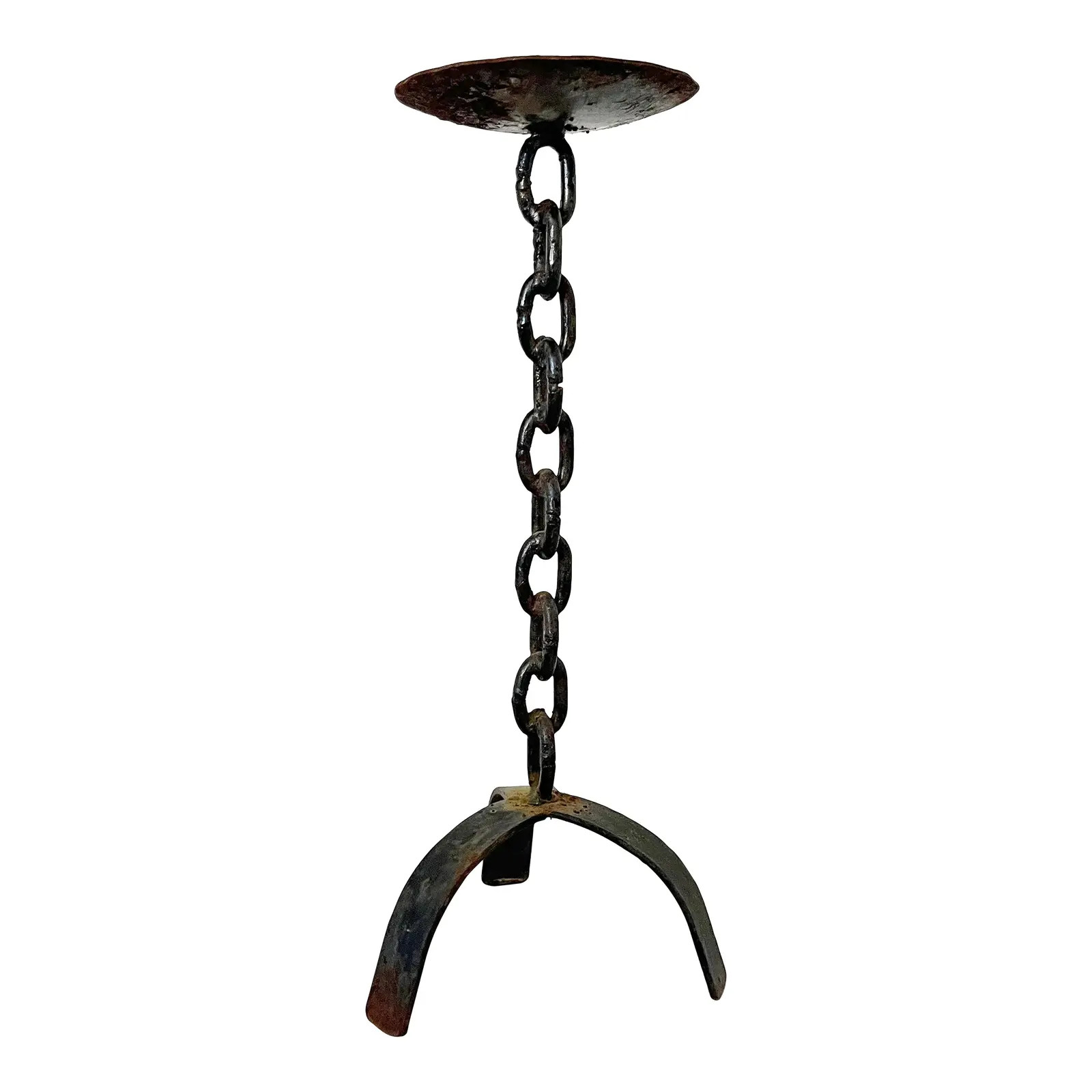1970s Rustic Brutalist Chain Link Candle Holder | Chairish