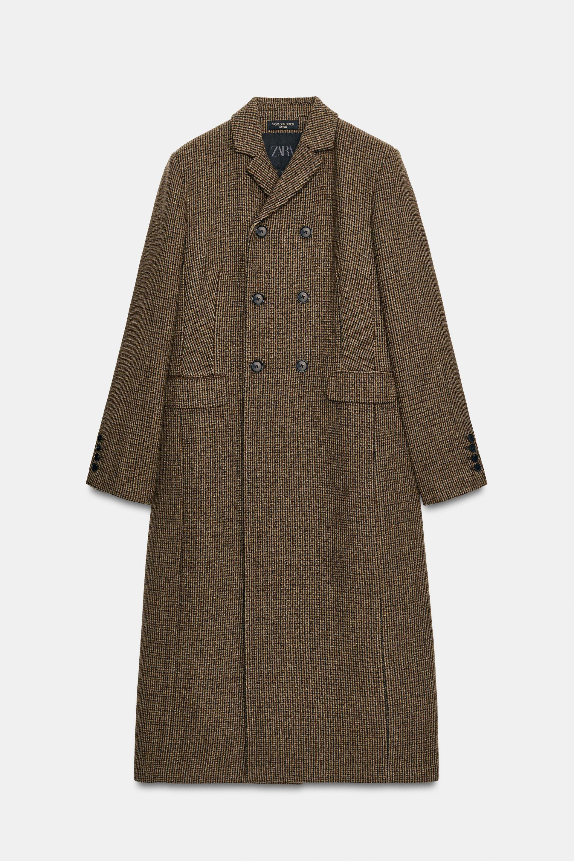 Zara - Zw Collection 100% Wool Check Coat - Brown - Xs - Woman | Zara UK