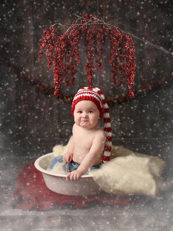 Red and White Crochet Christmas Stocking Elf Hat/Photography Prop/Baby Shower Gift/Choose Size/Cr... | Etsy (US)