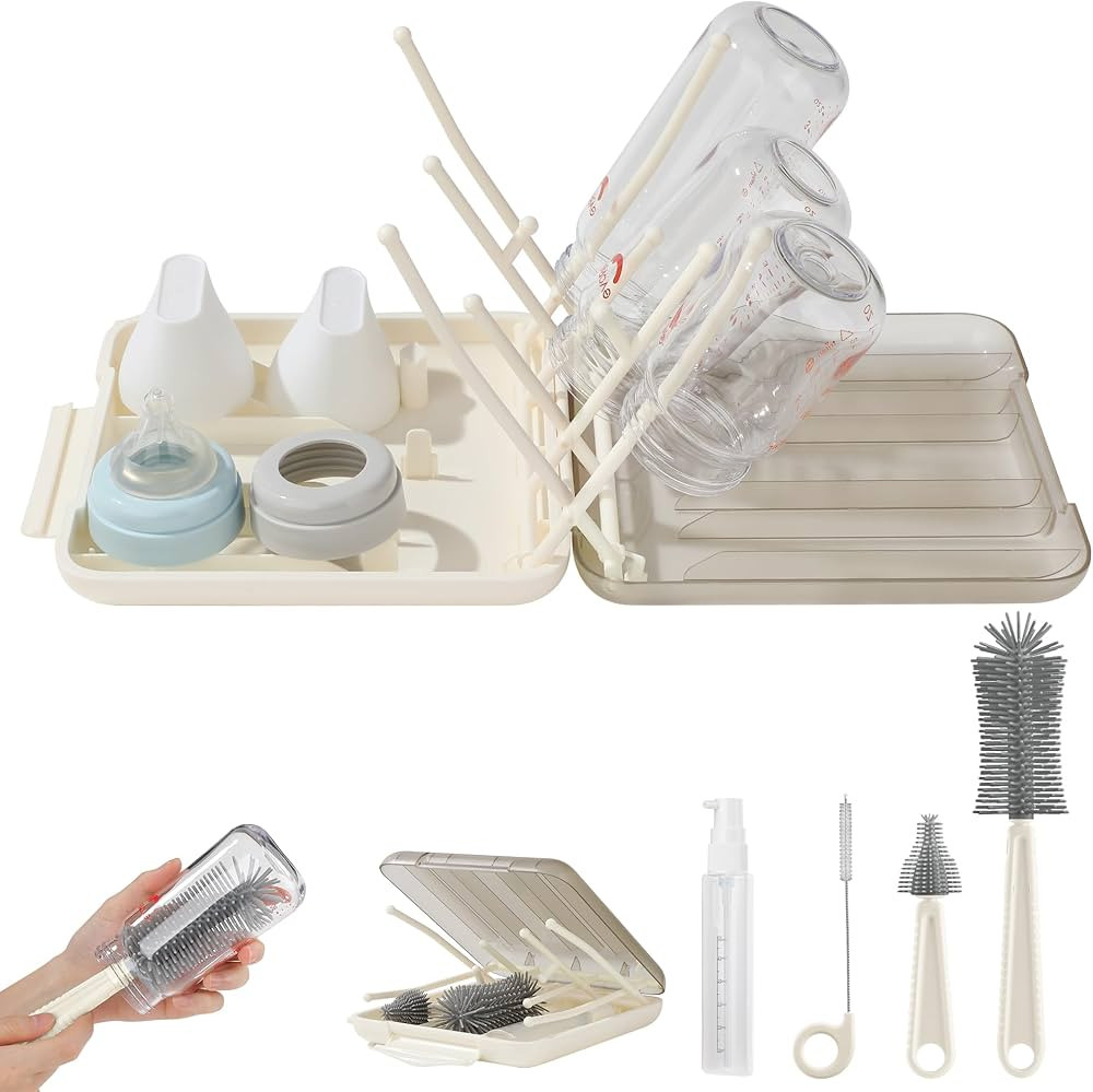 6 in 1 Baby Bottle Brush Set,Bottle Cleaner Brush Kit with Silicone Bottle Brush,Drying Rack,Nipp... | Amazon (US)