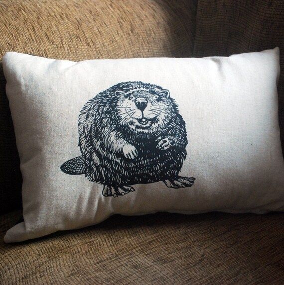 Beaver Pillow, Rustic Woodland Decorative Cushion, Original Beaver Print Pillow, Home Decor | Etsy (US)