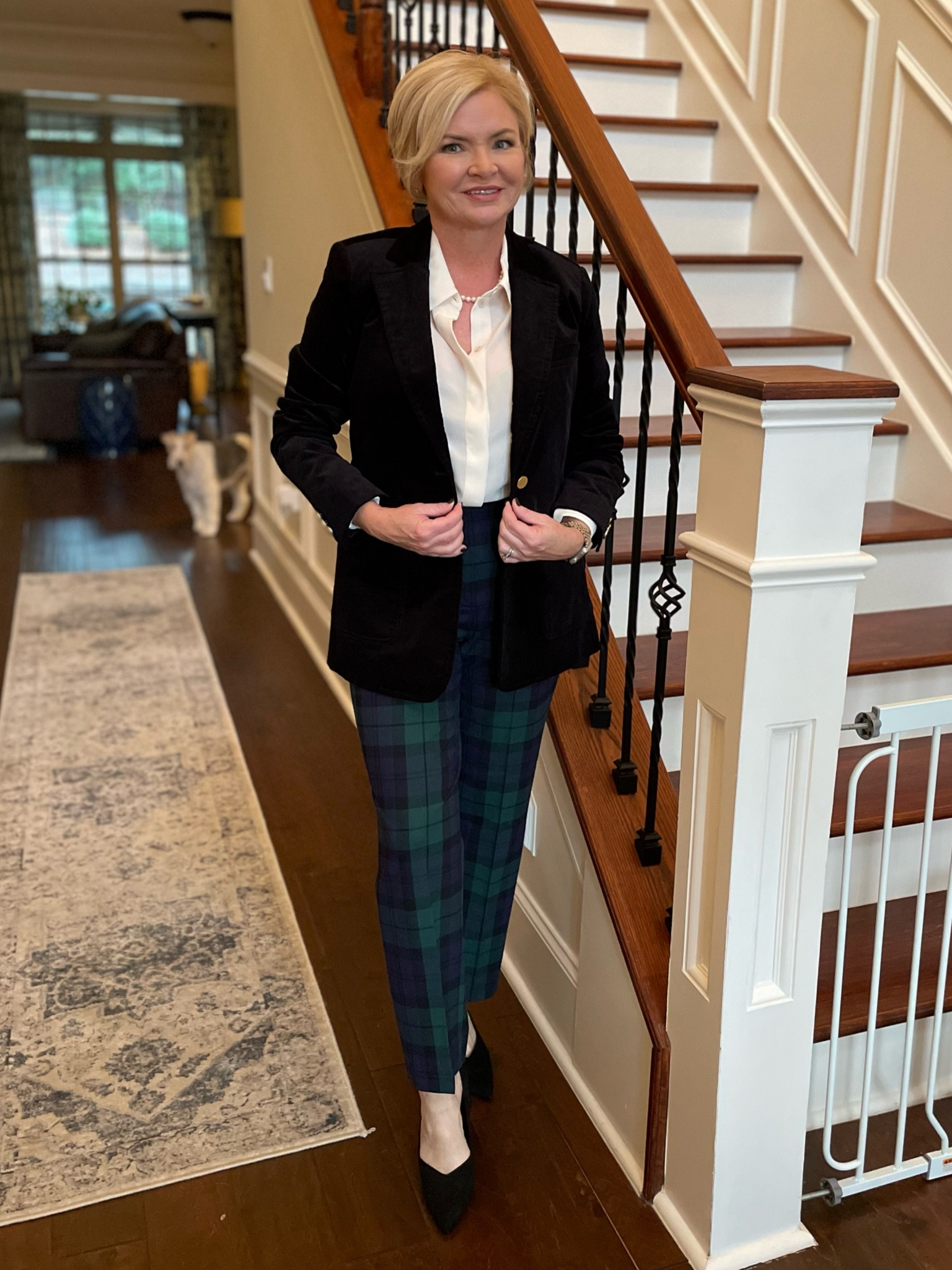 Wearing small blouse, small blazer, 6 pants

Plaid
Christmas outfit
Holiday outfit
Holiday party
Blazer
Velvet
Petite

#LTKHoliday #LTKCyberWeek #LTKover40