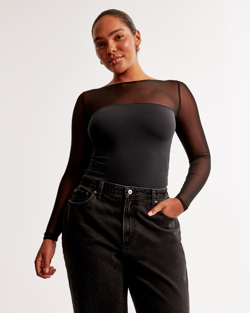 Long-Sleeve Mesh Slash Bodysuit | Abercrombie & Fitch (US)