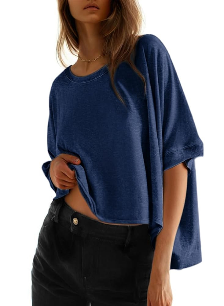 Dokotoo Summer Shirts 2025 Womens Solid T Shirts for Women Loose Oversized Tops Basic Tee | Amazon (US)