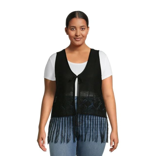 No Boundaries Juniors and Juniors Plus Fringe Vest, Sizes XS-3XL | Walmart (US)