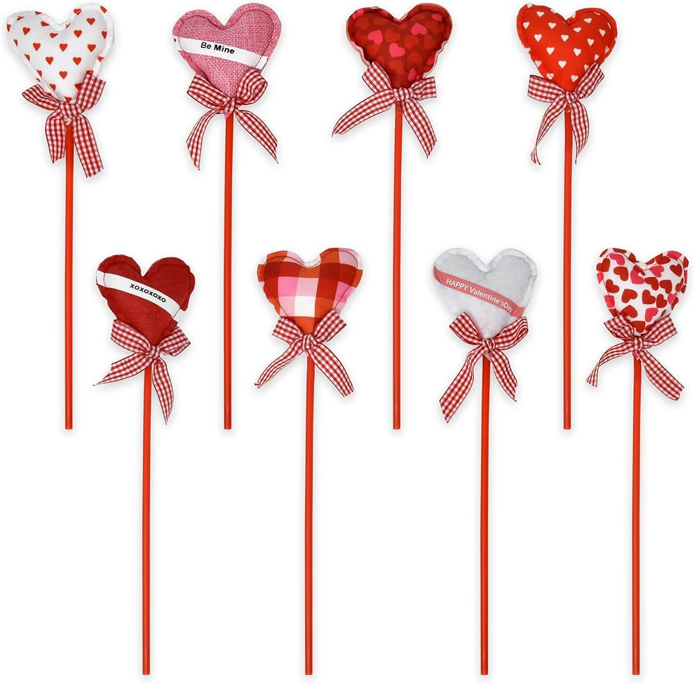 Valentine's Day Heart Flower Picks Plush Shaped Hearts on Sticks Set of 8 Valentine Love Floral P... | Amazon (US)