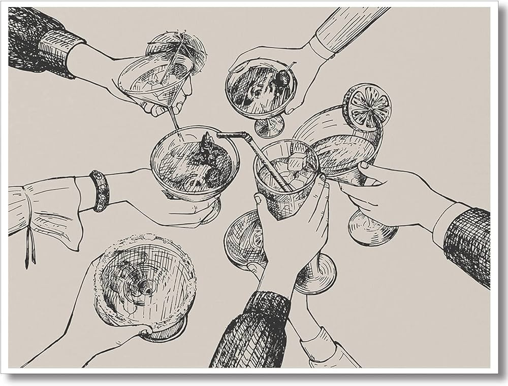 Funky Vintage Bar Cart Decor Aesthetic Canvas Wall Art Trendy Black and White Cheers Cocktail Pos... | Amazon (US)