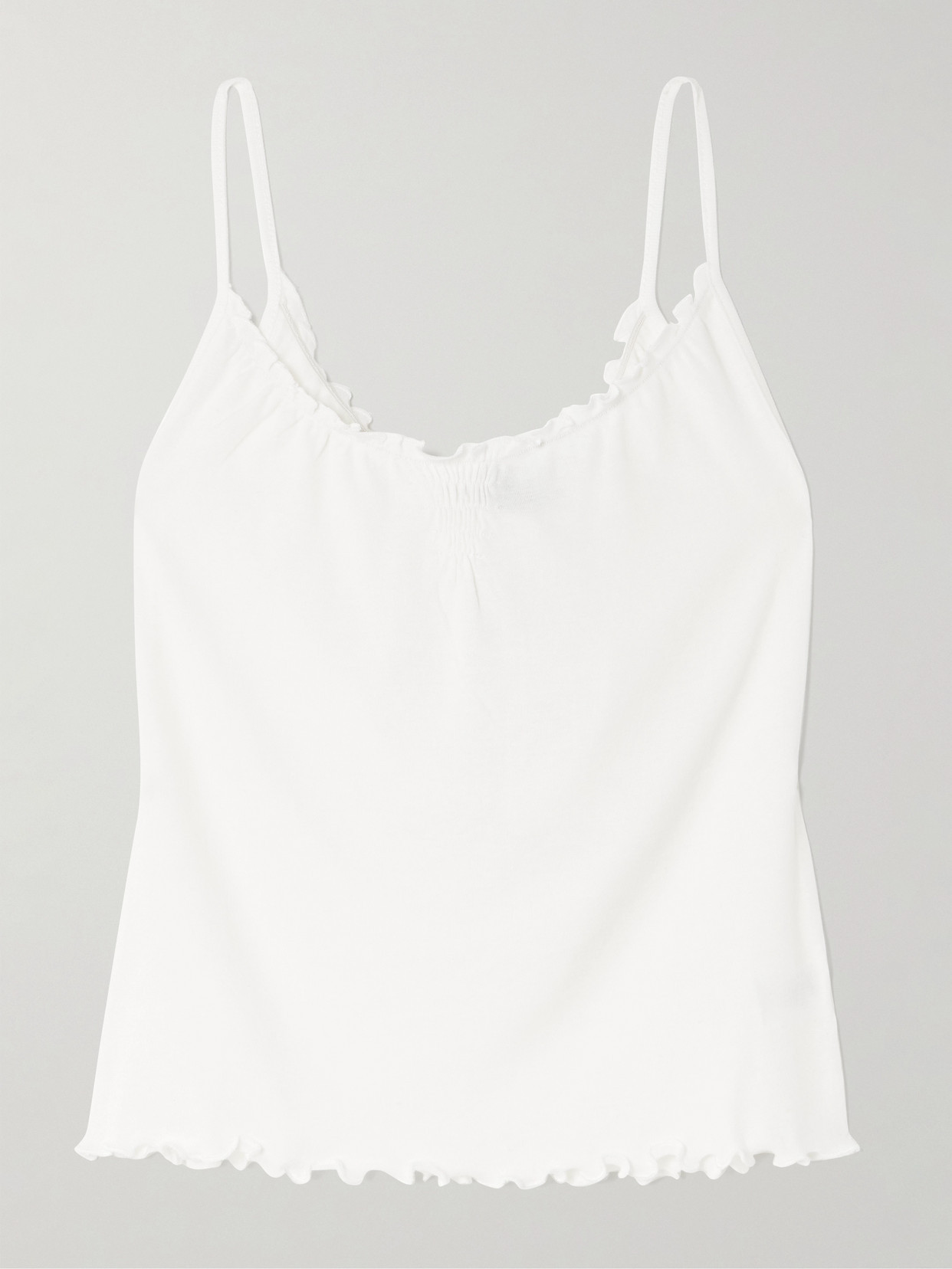 Deiji Studios - Flounce Shirred Cotton And Wool-blend Top - Neutrals | NET-A-PORTER (US)