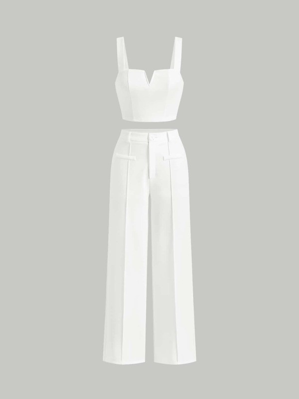 SHEIN MOD Notched Neck Crop Cami Top & Pants | SHEIN