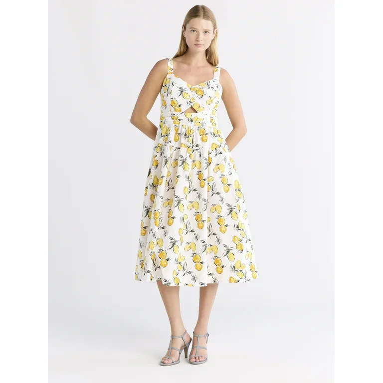 Free Assembly Women's Ruched Cutout Cotton Midi Dress, XS-XXL | Walmart (US)