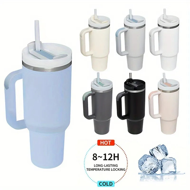Tumbler With Lid And Straw, Stainless Steel Thermal Water Bottle With Handle, Portable Drinking C... | Temu Affiliate Program