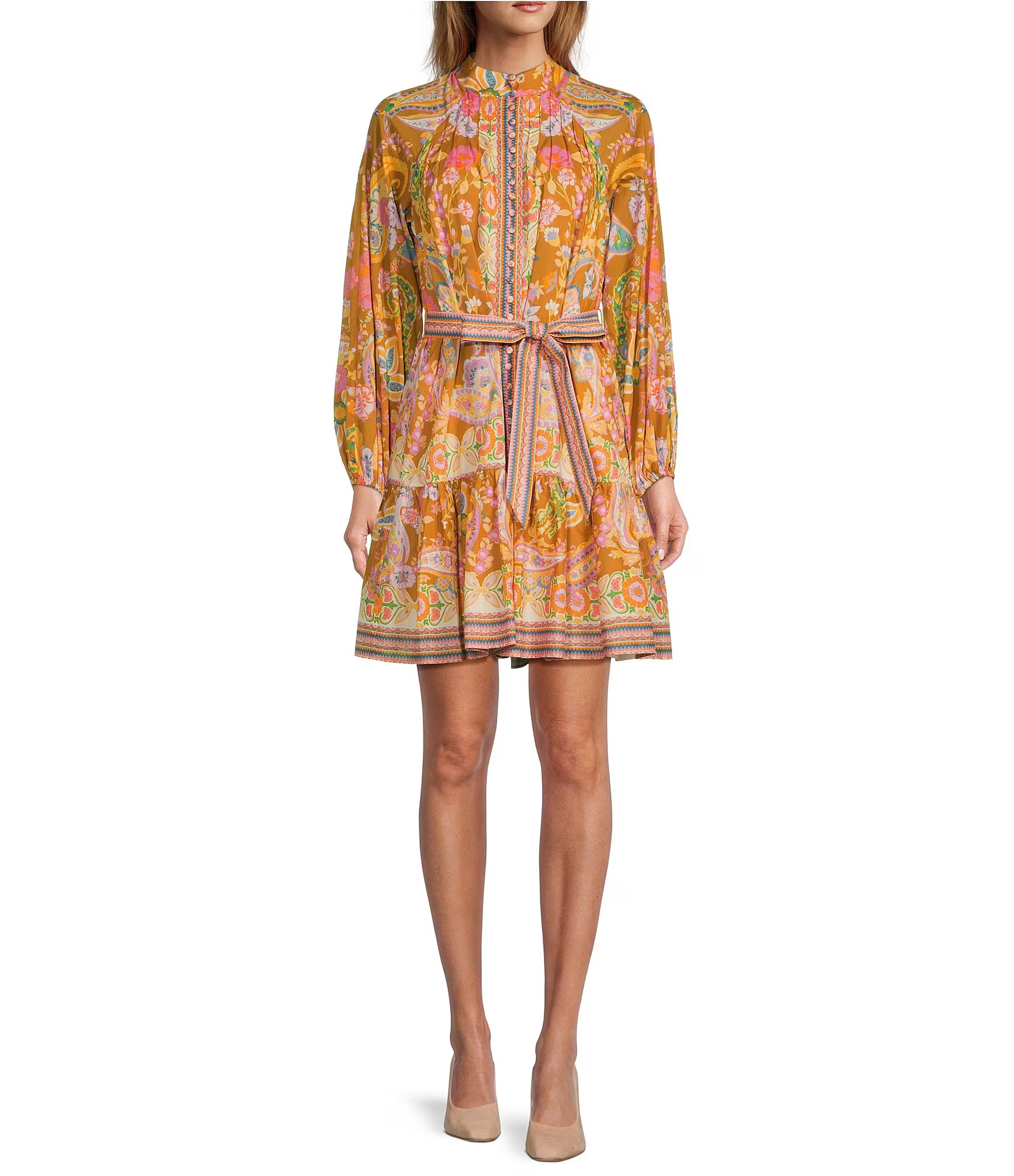 Brynn Printed Cotton Voile Mock Neck Long Sleeve Dress | Dillard's