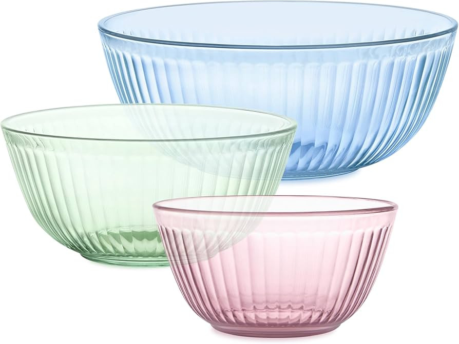Pyrex Colors Tinted (3-Pack) Sculpted Tinted Unlidded Small/Medium/Large Glass Mixing Bowls, Nest... | Amazon (US)