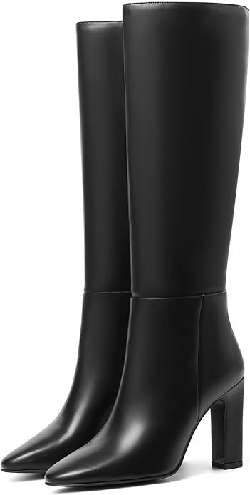 Womens Knee High Boots Round Toe Tall Boots Block High Heel Boots Side Zipper Long Boots Comforta... | Amazon (US)