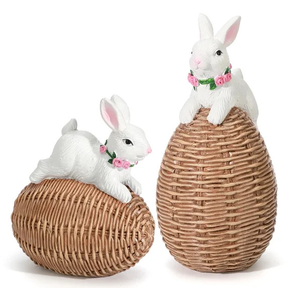 Ayieyill Easter Bunny Egg Decorations 2Pcs, Resin Easter Bunny Figurines for Home, Courtyard, Tab... | Walmart (US)