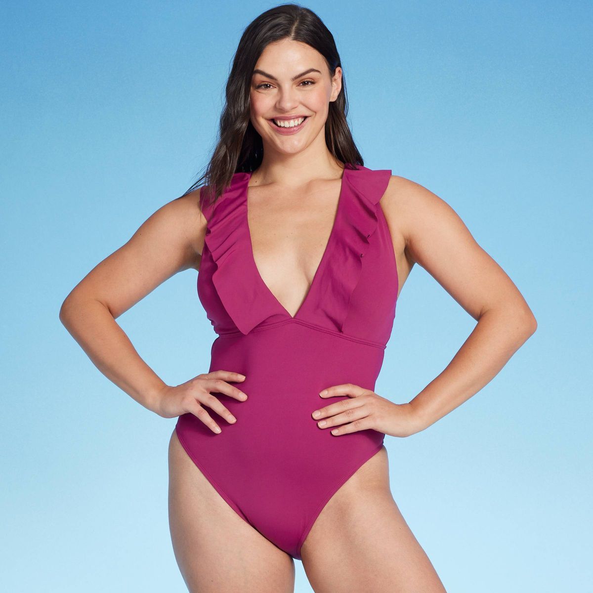 Women's Plunge Flounce Neckline One Piece Swimsuit - Shade & Shore™ | Target