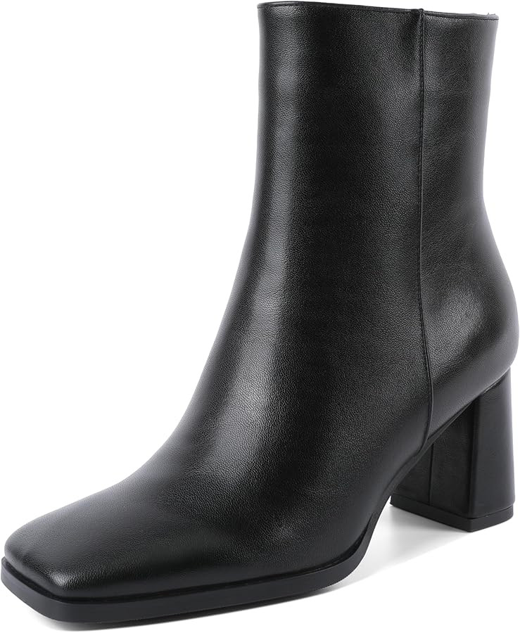 Joseywade Womens Ankle Boots Chunky Heel Boots Ankle Booties Square Toe 3 Inch Side Zip Boots Fal... | Amazon (US)