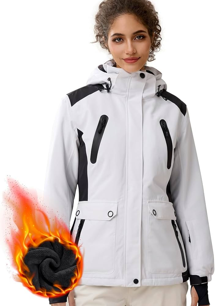 FREE SOLDIER Women's Waterproof Ski Snow Jacket Warm Fleece Lined Winter Rain Jacket with Hood Fu... | Amazon (US)