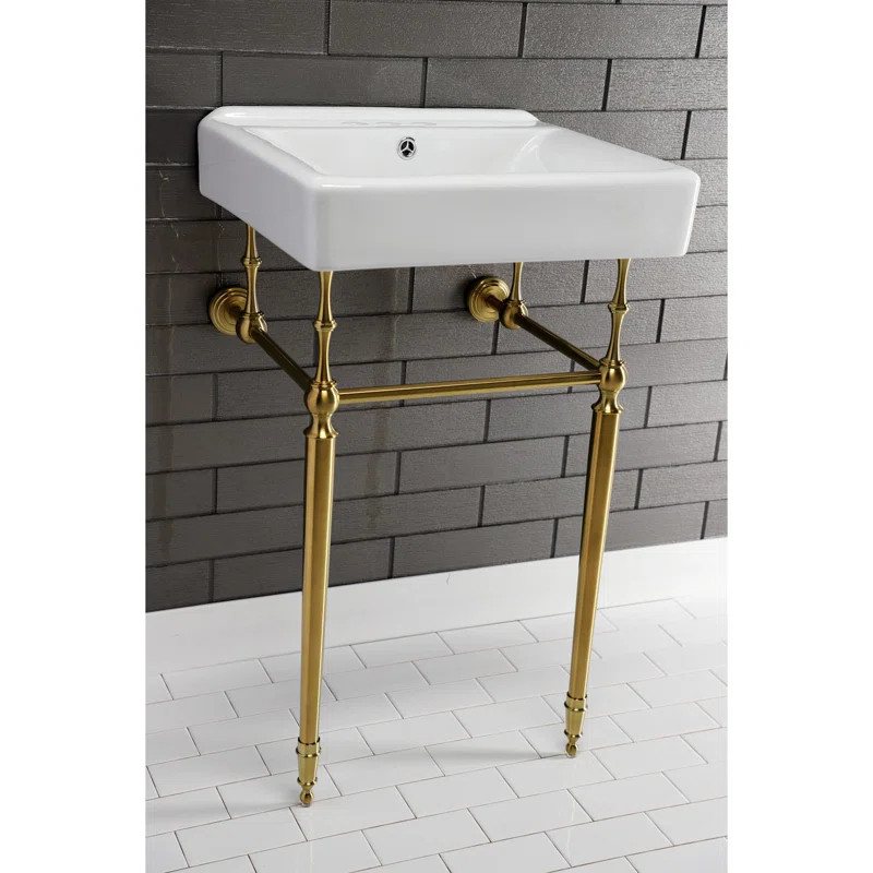 Kingston Brass Edwardian 20-Inch Porcelain Console Sink with Brass Legs (4-Inch, 3-Hole) | Wayfair North America