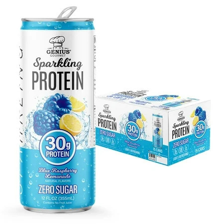 Genius Gourmet Sparkling 30g Protein, Blue Raspberry Lemonade, 12 Fl Oz (15 Ct) | Walmart (US)