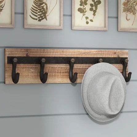 August Grove® 5 - Hook Wall Mounted Coat Rack in Brown/Black | Wayfair North America