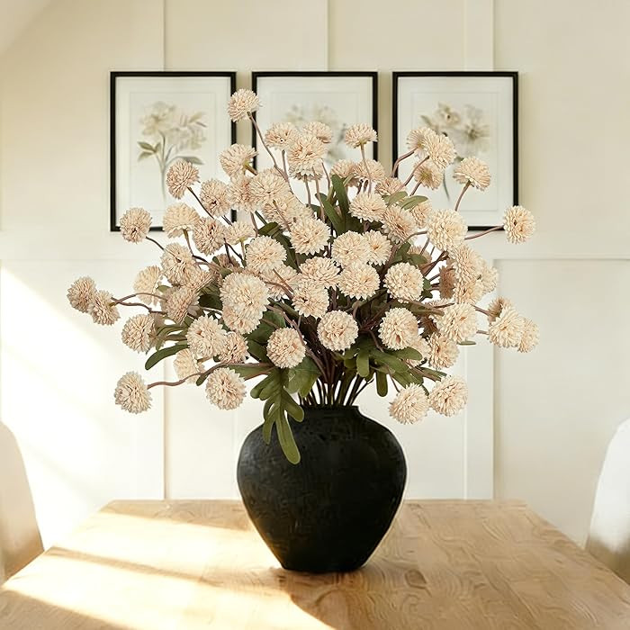 12Pcs Fake Kiku Flowers, Artificial Small Chrysanthemum Balls with Stems, Faux Silk Mini Pompon M... | Amazon (US)