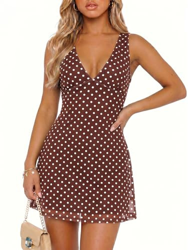 Wenrine Womens Summer Polka Dot Mini Dress Mesh Sexy V Neck Sleeveless Party Going Out Club A Lin... | Amazon (US)