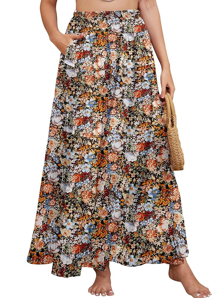 Women's Maxi with Pockets Skirt High Waisted Casual A-Line Pleated Long Skirts | Amazon (US)
