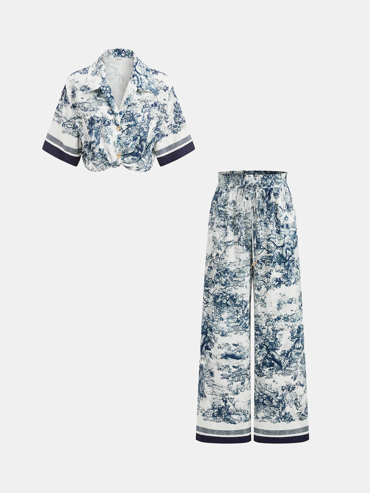 Toile Print Shirt & Wide Leg Pants Set | Commense
