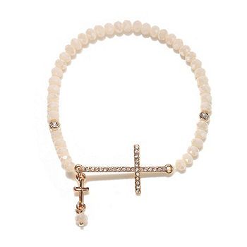 Bijoux Bar Religious Jewelry Cross Cross Round Stretch Bracelet, Color: White - JCPenney | JCPenney