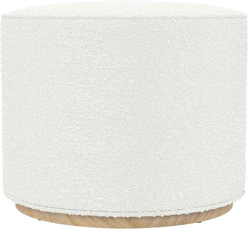 Spatial Order 22" Round Ottoman with Wooden Base - Cream Textural Fabric | Amazon (US)