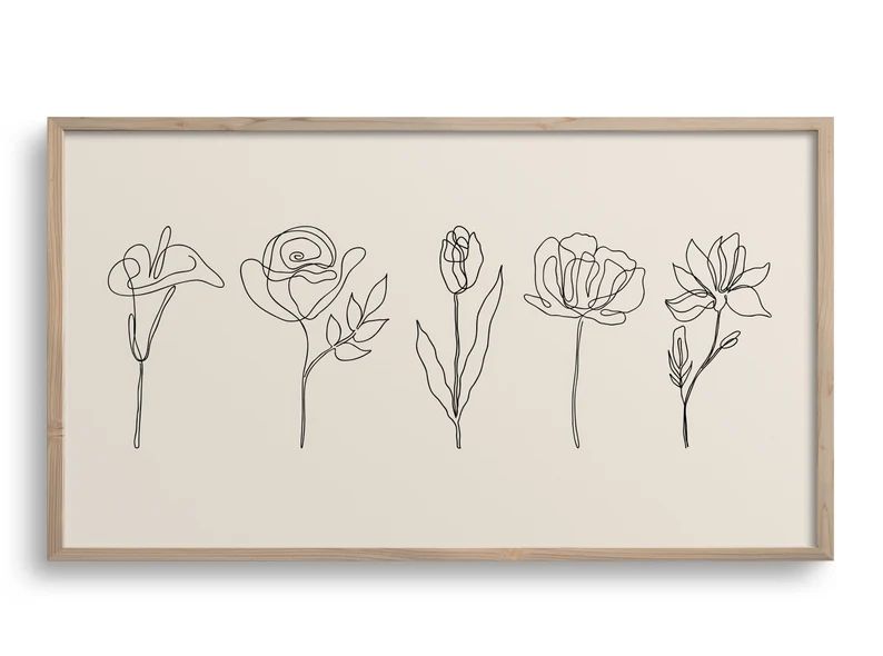Samsung Frame TV Art,One Line Flower Art,Downloadable One Line Drawing,Neutral Art for TV,Minimal... | Etsy (US)