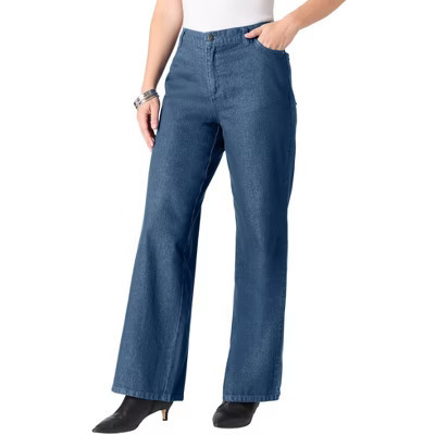 Roaman's Plus Size Easy-Wear Wide Leg Jean - 42 W, Medium Wash | Target