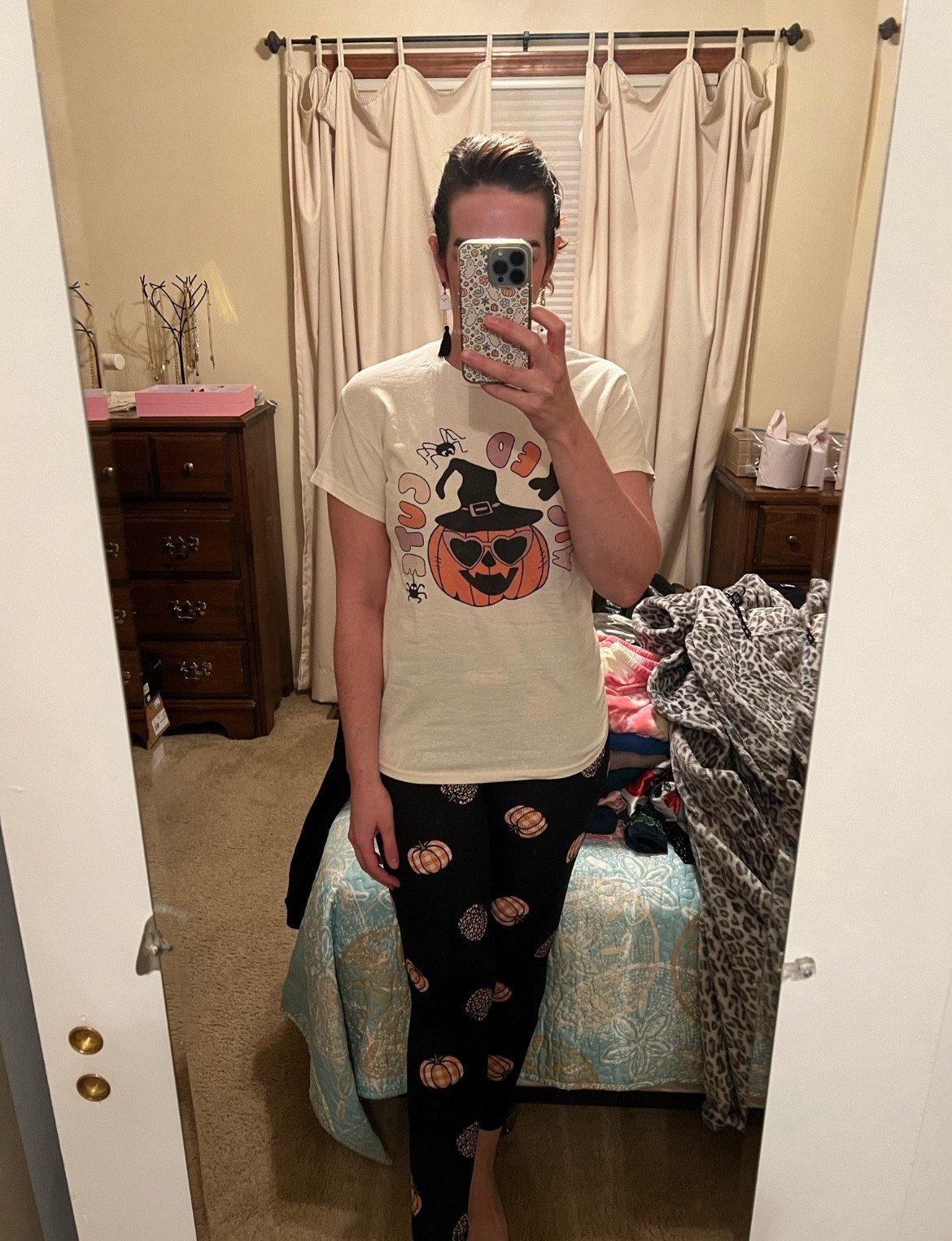Wicked cute graphic t-shirt (small). Pumpkin black leggings (small). #Halloweenoutfit #Halloween #tshirt #tee #graphictshirt #pumpkinleggings #leggings #blackleggings 
Halloween 

#LTKFindsUnder100 #LTKSeasonal #LTKStyleTip