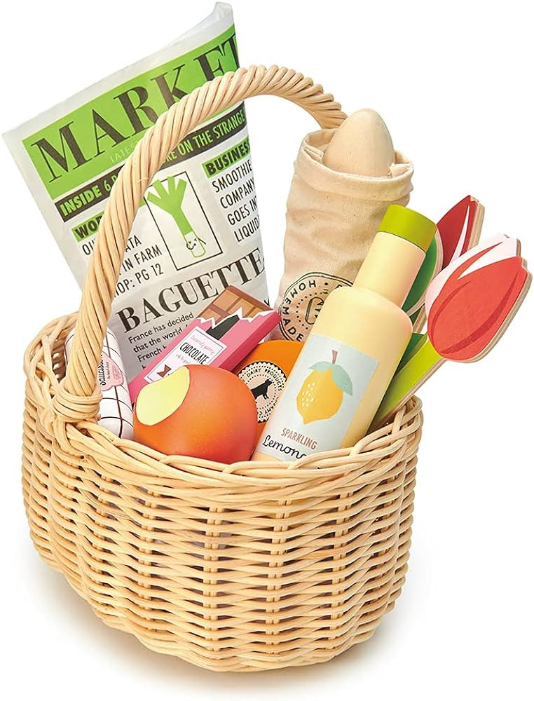 Tender Leaf Toys - Wicker Shopping Basket - Handcrafted Rattan Basket with Handle - Wooden Picnic Ba | Amazon (US)