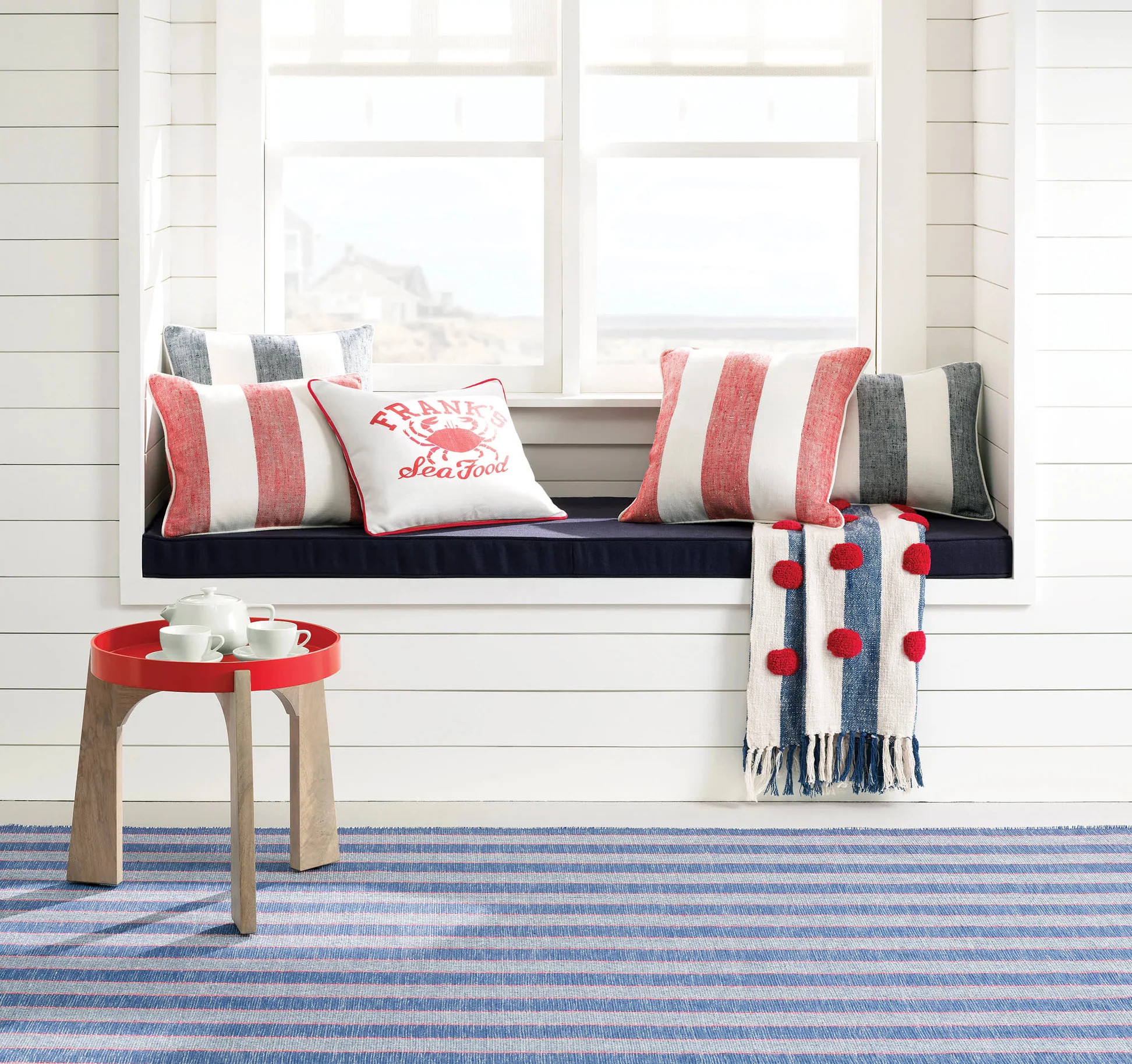 Hillsgrove Stripe Denim Handwoven Cotton Rug | Annie Selke