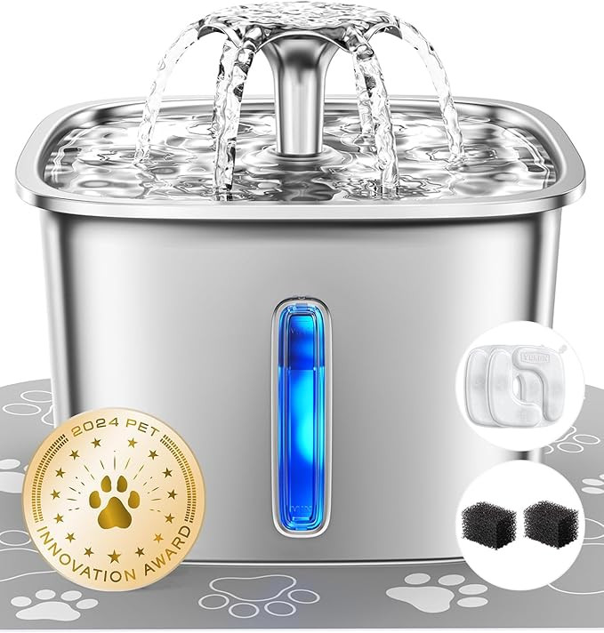 Veken Innovation Award Winner Stainless Steel Cat Water Fountain, 95oz/2.8L Automatic Pet Fountai... | Amazon (US)
