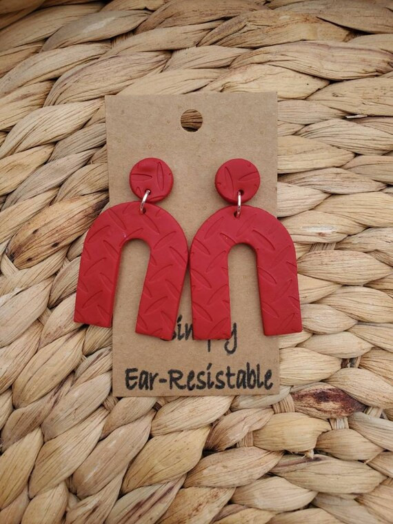 Textured Red Polymer Clay Arch Earrings | Etsy (US)