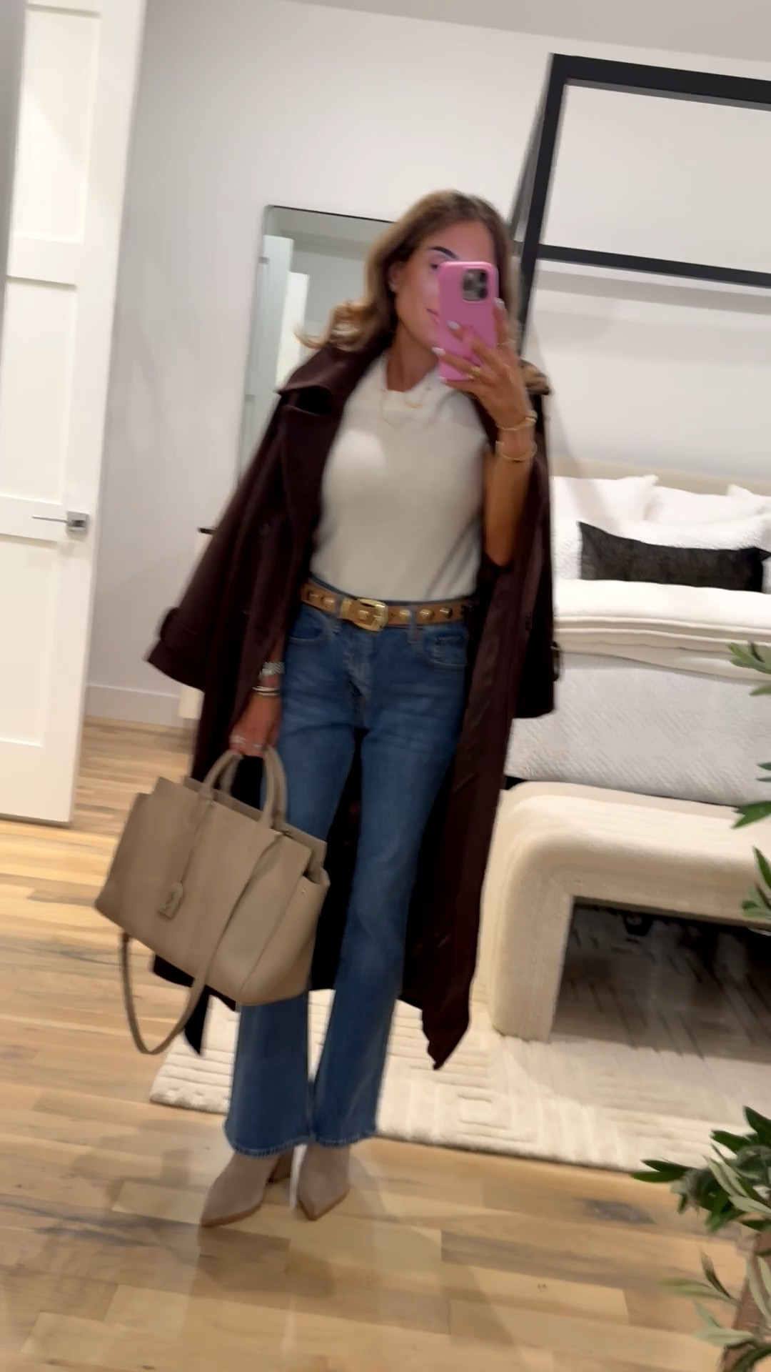 Fall outfit idea love this chocolate brown coat petite friendly wearing xxs petite. Short sleeve sweater size xxs bootcut jeans size 23 x short code Fleeceaf 

#LTKSaleAlert #LTKFindsUnder50 #LTKFindsUnder100