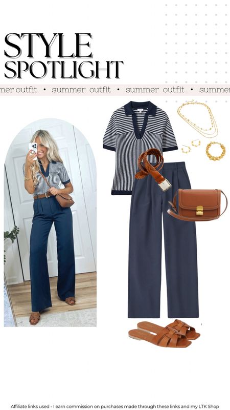 Casual summer outfit with navy blue Sloane pants 