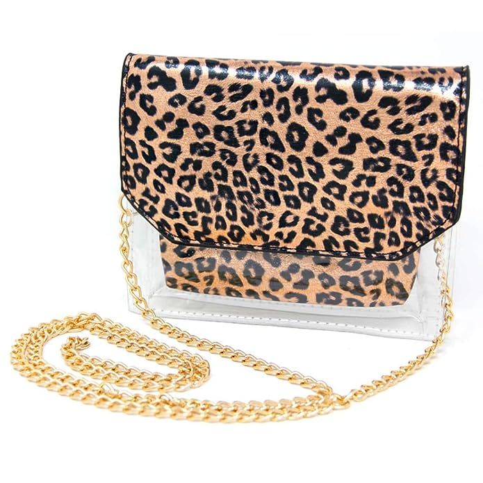 Me Plus Women Fashion 2 Pieces Set Clear PVC Leopard Print Small Cross Body Clutch Pouch Bag | Amazon (US)