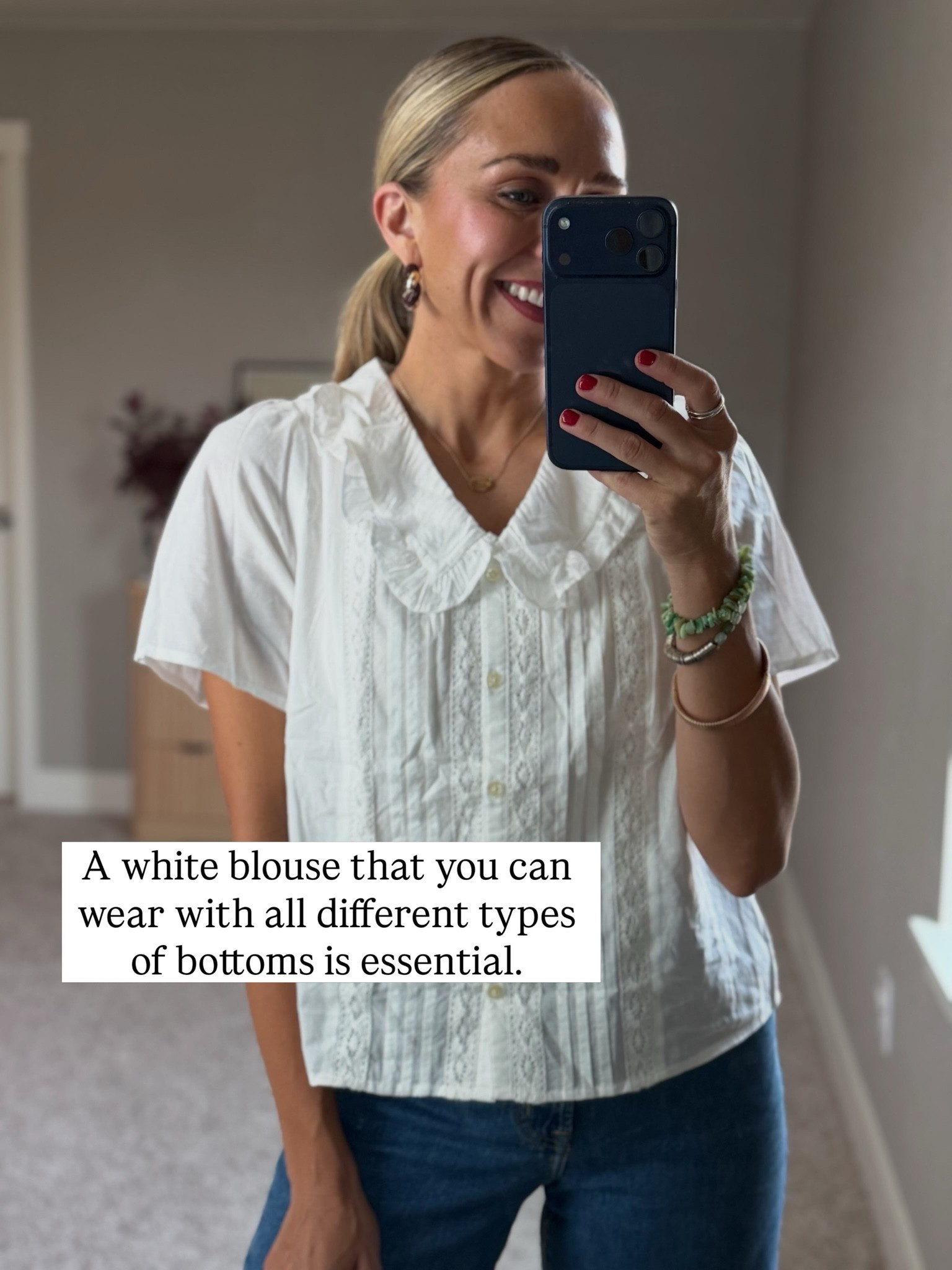 white blouse that will match any type of bottoms is a must have! 

I am a size small top and 2 or 26 bottoms.

#LTKgrwm #LTKmomlife #LTKootd