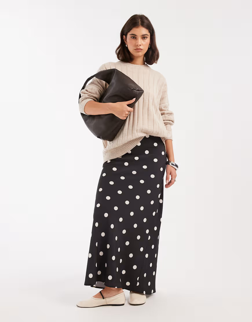 ASOS DESIGN satin bias maxi skirt in polka dot-Multi | ASOS (Global)