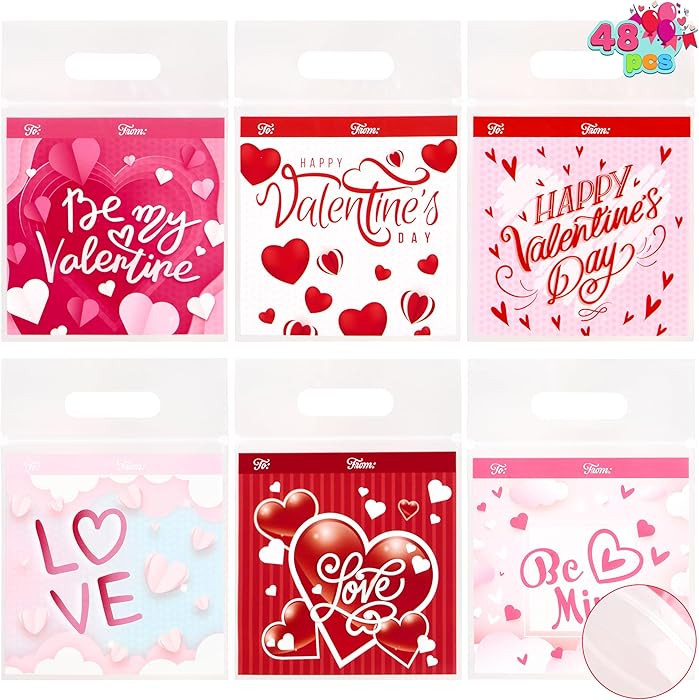 JOYIN 48PCS Valentine’s Day Sealing Gift Bags with Handles for Kids Party Favors, Classroom Exc... | Amazon (US)