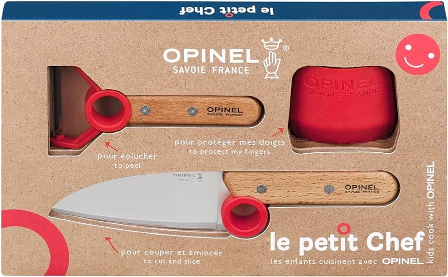 Opinel Le Petit Chef Complete 3 Piece Kitchen Set, Chef Knife with Rounded Tip, Fingers Guard, Pe... | Amazon (US)